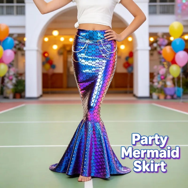 Halloween Mermaid Costume Sparkle Bodycon Skirt Fitted Fishtail Long Dress Cosplay