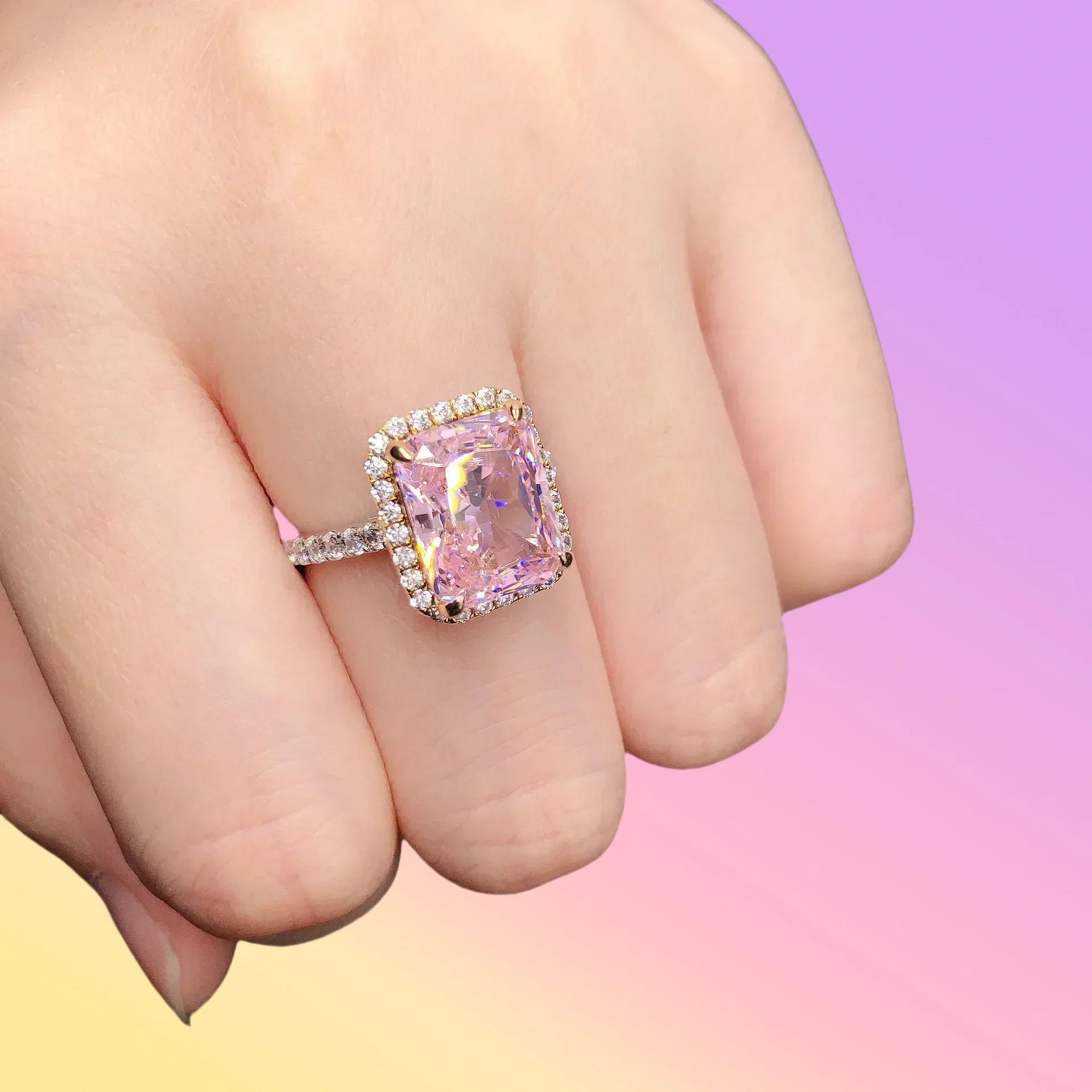 

Gift Solid 14K White Gold AU585 Platinum PT950 5 Carat Pink Diamond Ring Pink Diamond Fashion Simple Square Diamond Ring