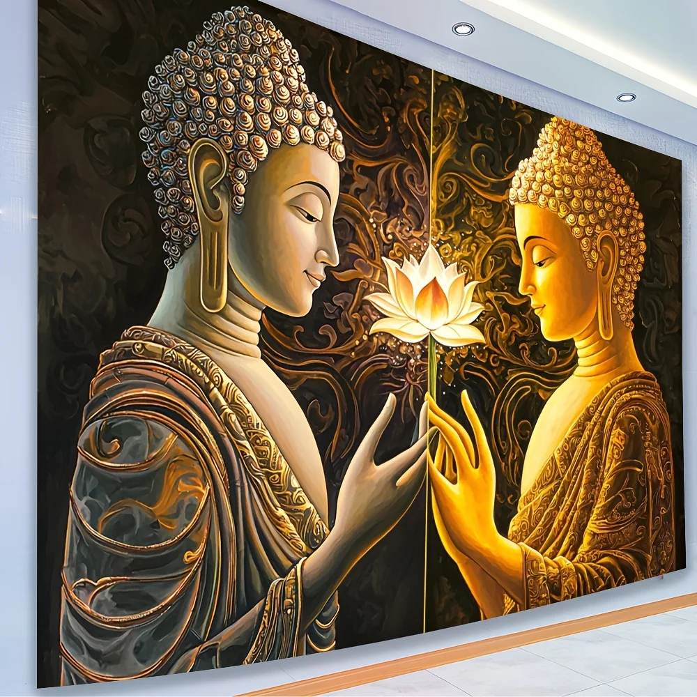 Buddha Lotus Wall Tapestry Spiritual Art Decor Zen Meditation Theme Home Interior Design Peaceful Living Room Style