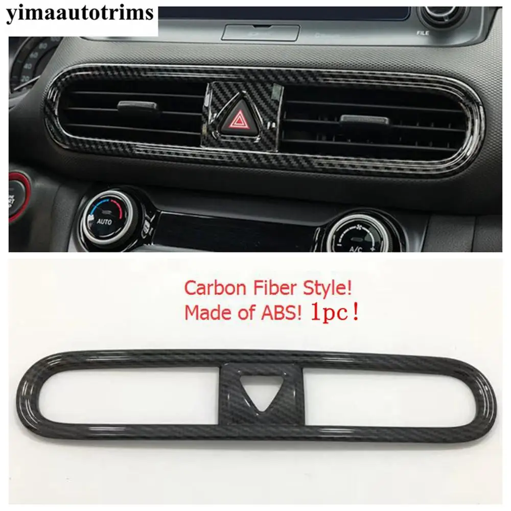 Carbon Fiber Interior For Hyundai Kona 2018 - 2023 Head Lamp Warning Light Window Lift Steering Wheel Air AC Vent Cover Trim Kit