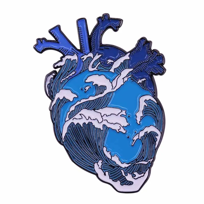 Artist Hokusai The Great Wave of Kanagawa Enamel pin collection Anatomical Heart Tea Japanese Style Classic Painting Art Brooch