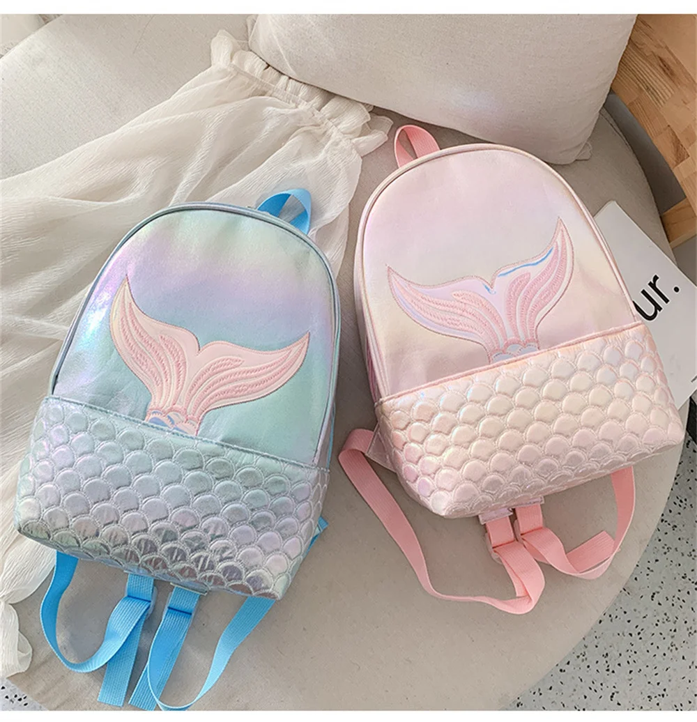 Girls Little Mermaid Backpack Custom Name Kindergarten Schoolbag Kids Birthday Gift Cartoon Backpacks Cute Mermaid Snackbags