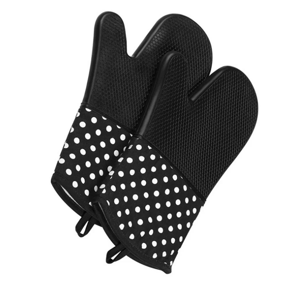 

1 Pair Heat Resistant Oven Mitts Thick Silicone Non-Slip Kitchen Gloves For Baking Cooking Bbq Cake Shop Bakery Use Microwave