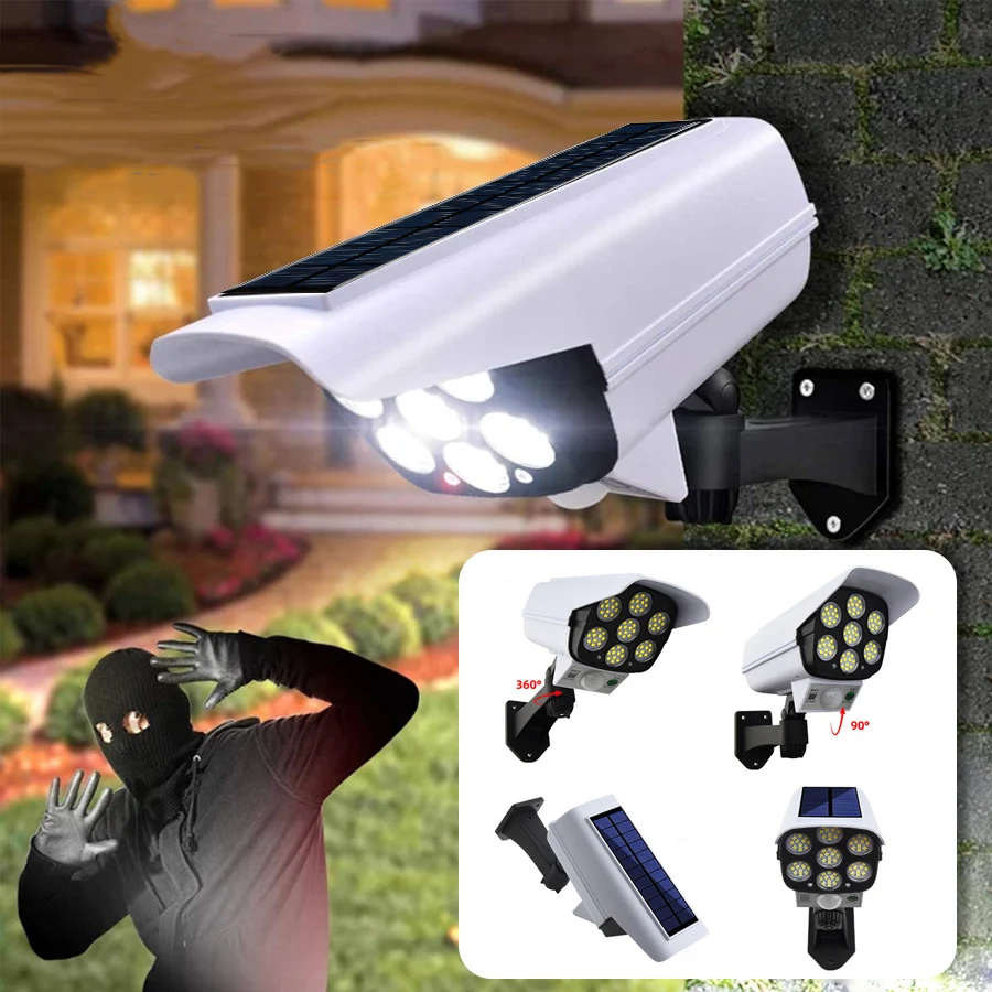 

Outdoor Solar Lamp with Motion Sensor Security Dummy Camera Flashlight with 72LED Wireless IP65 Waterproof Garden Lights 3 Modes