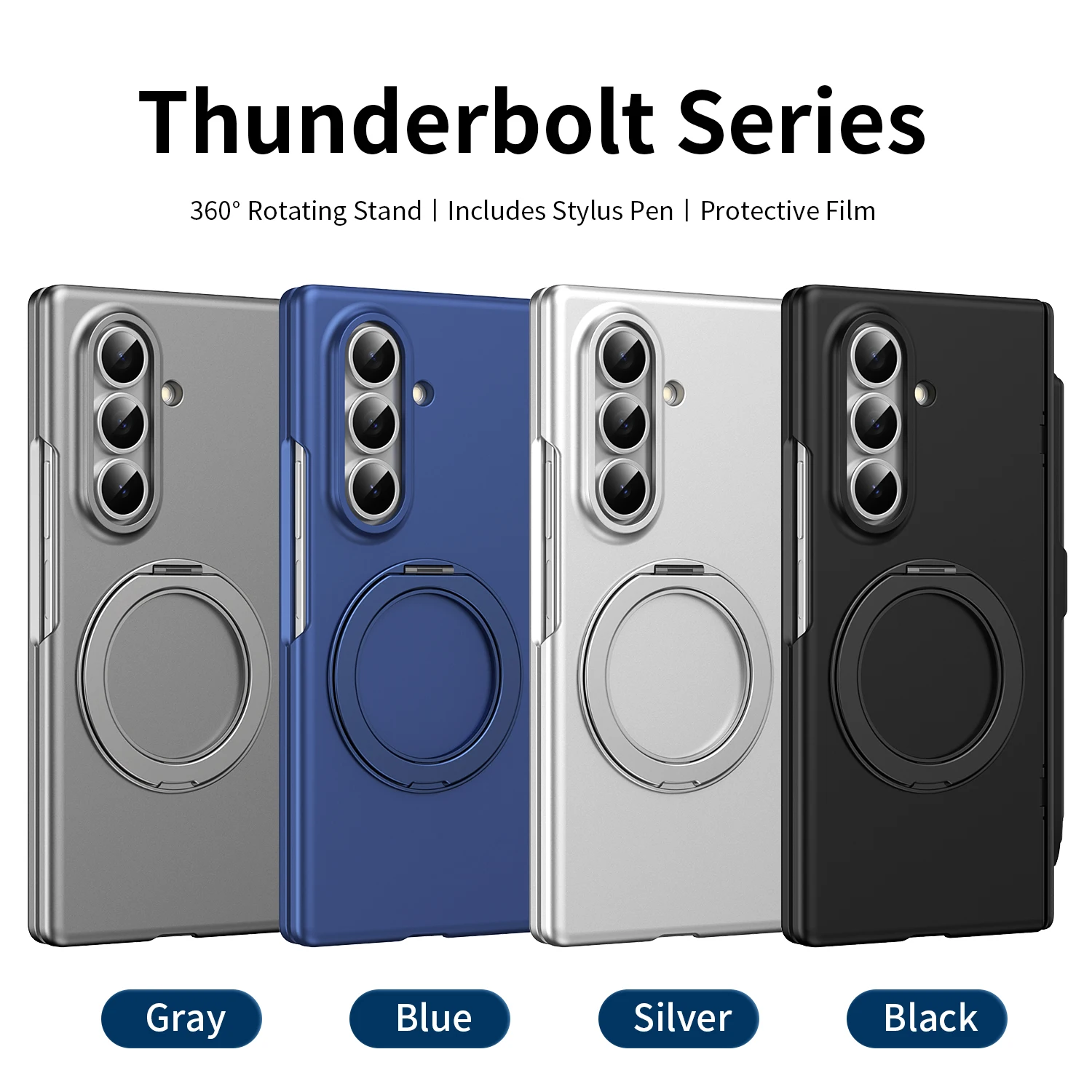 

Luxury Shockproof Case for Samsung Galaxy Fold 3 4 5 6 7 5G , Ring Holder Phone Cover Tempered Glass Screen Protector Film w/Pen