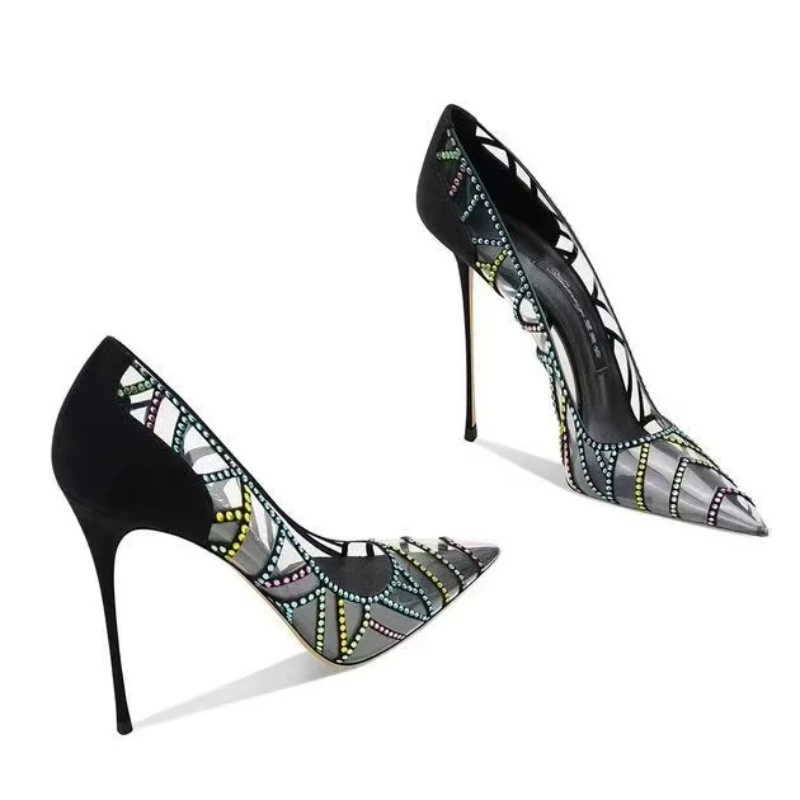 

2025 Summer Fashion High Heels Women 's Shoes Water brick Plaid Pointed Thin Heels For Women Party Work Formal Shoes