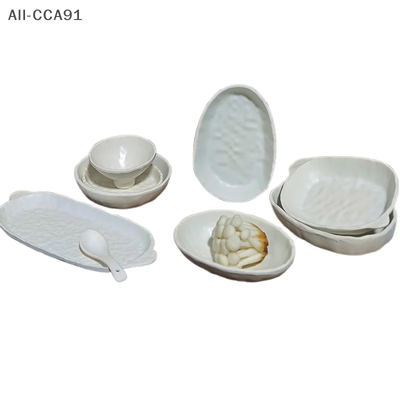 

9pcs/Set 1:12 Dollhouse Miniature Alloy Dinner Plate Tableware Toy Doll House Kitchen Home Decoration Accessories