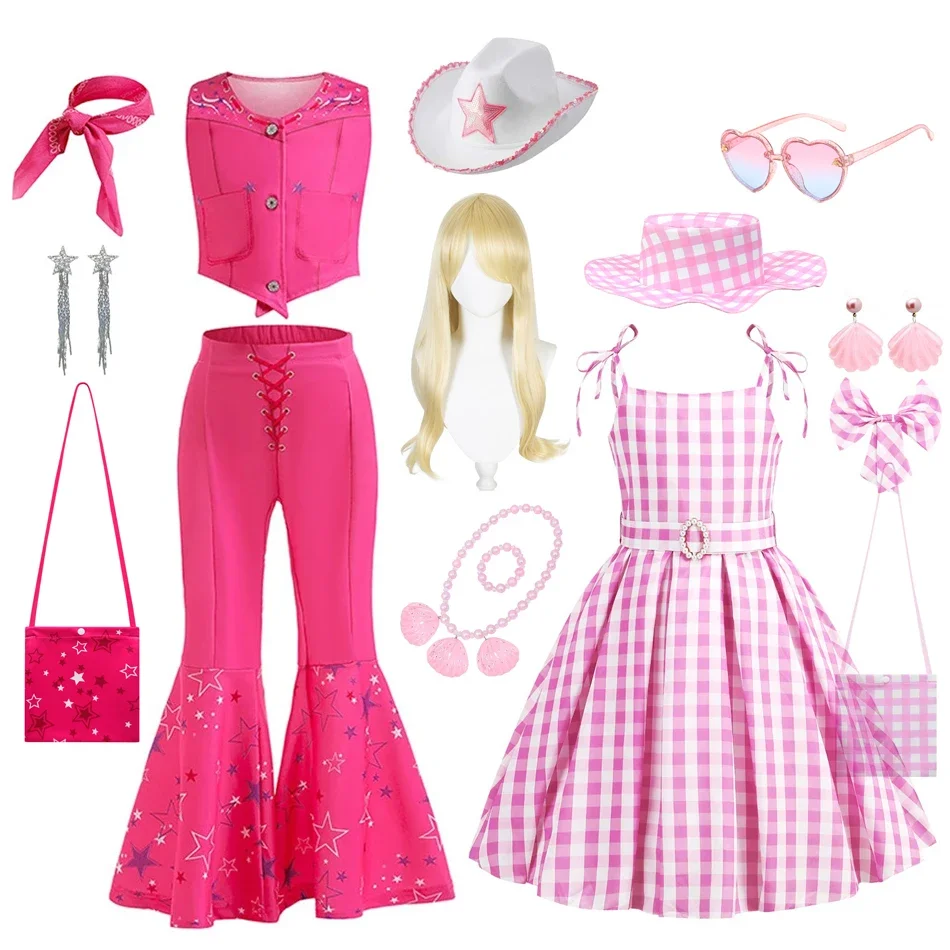 Cowgirl Costume Girl Dress Princess Cosplay Costume Pink Plaid Beach Outfit  Birthday Halloween Party Kids Dress - AliExpress 1501