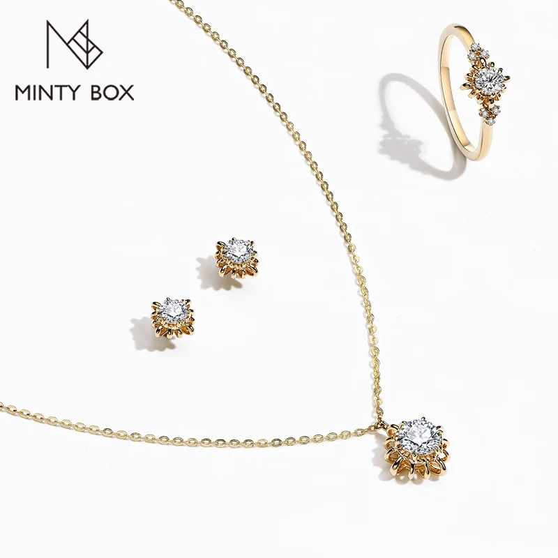 MINTYBOX Solid 10k 14k 18k Yellow Gold Moissanite Necklace Luxurly Moissanite Jewelry Set for Women Engegament Earrings Ring New