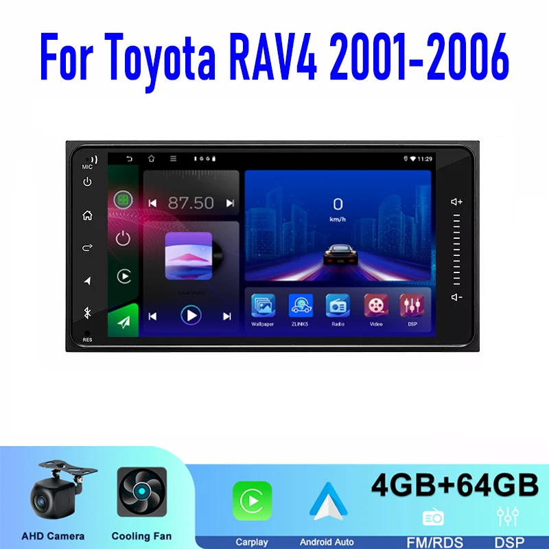 نظام تحديد المواقع 7 "لتويوتا RAV4 2001-2006 أبل كاربلاي أندرويد السيارات راديو ستيريو السيارة اللاسلكية عكس صورة كاميرا نافي 4-64 جيجابايت واي فاي