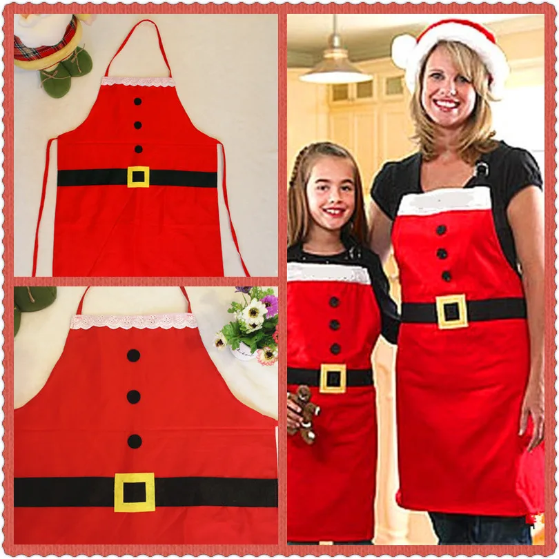 Red Merry Christmas Apron Christmas Apron and Hat Set for Women Girls Cake Kitchen Cook Apron for Mother\'s New Year Gift Unisex