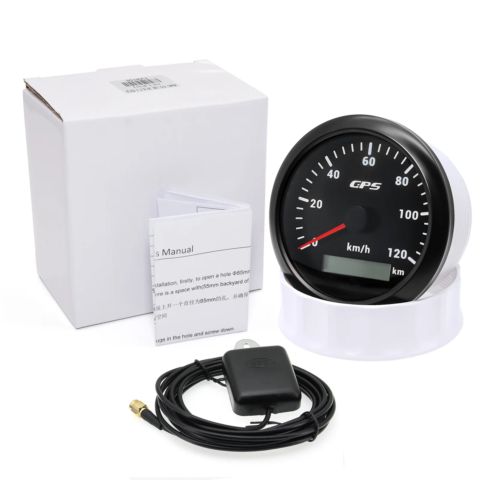 30 ~ 200KMH 7 Kleuren Backlight 85MM GPS Snelheidsmeter Met GPS Antenne Voor Motorfiets Marine Boot 60kmh 120kmh Auto Snelheidsmeter Gauge