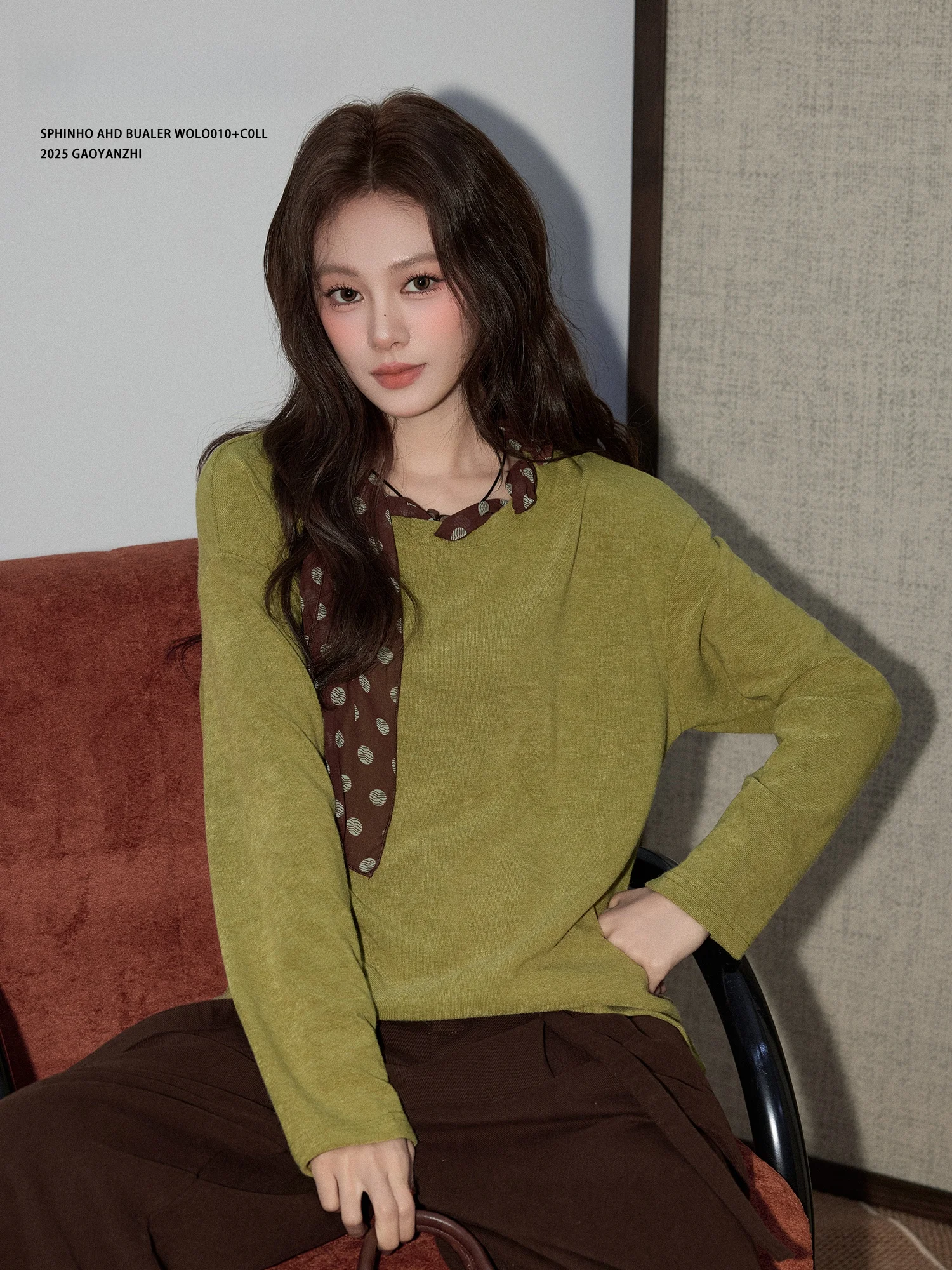 Haoran Long Sve Knitted Sweater Women's Inner Wear Base Layer Silk Polka Dot Print Top Korean Sle Loose Fit Winter New D...