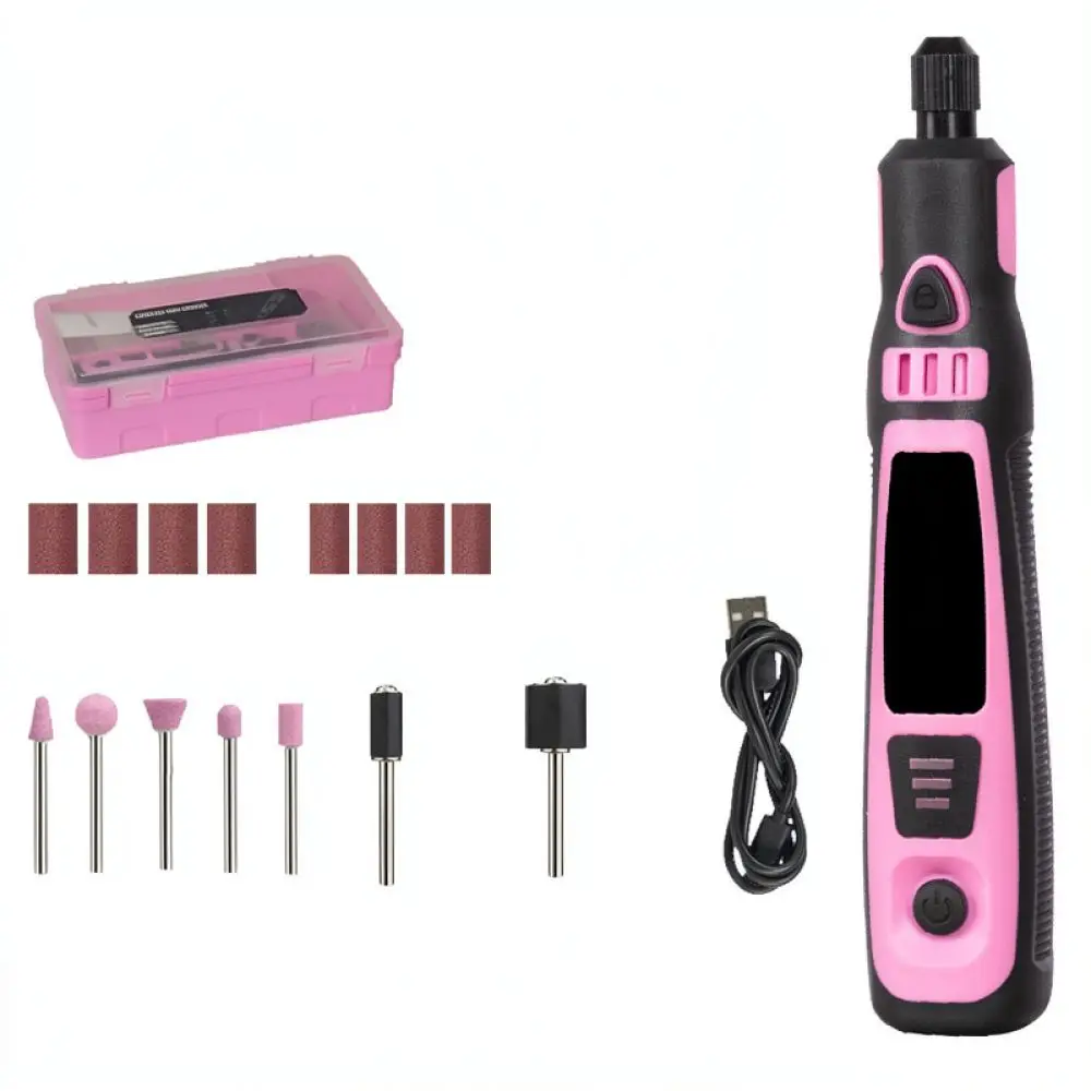 Variable Speed Mini Grinder Pen Pink Cordless Electric Tool For Nail Art Jewelry Making Metal Plastic Buffing Finishing