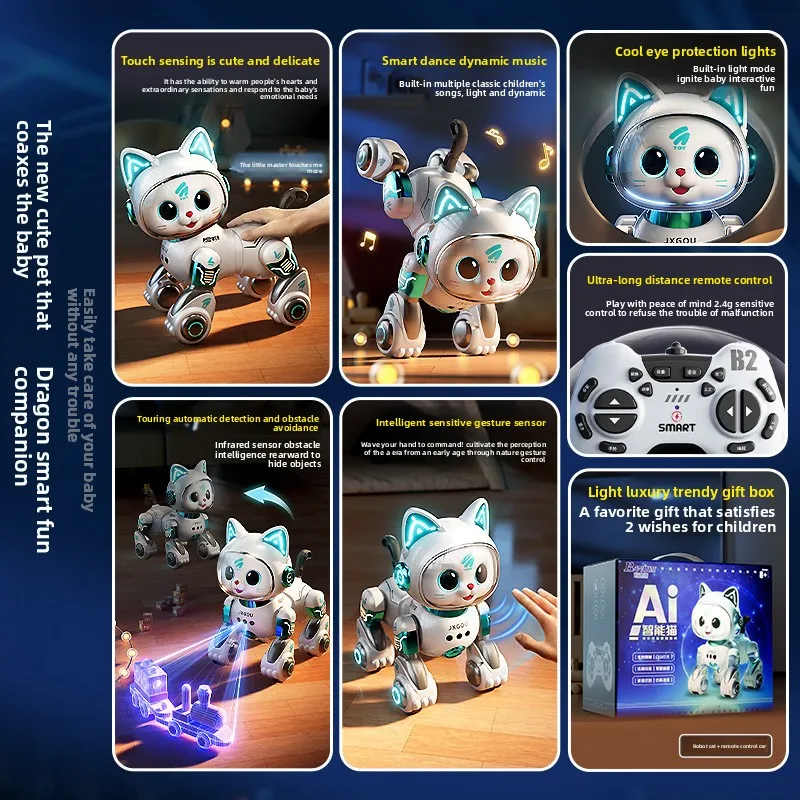 Brinquedo robótico inteligente para gatos – Robô interativo para caminhada e meow para meninos/meninas de 1 a 3 anos com controle remoto