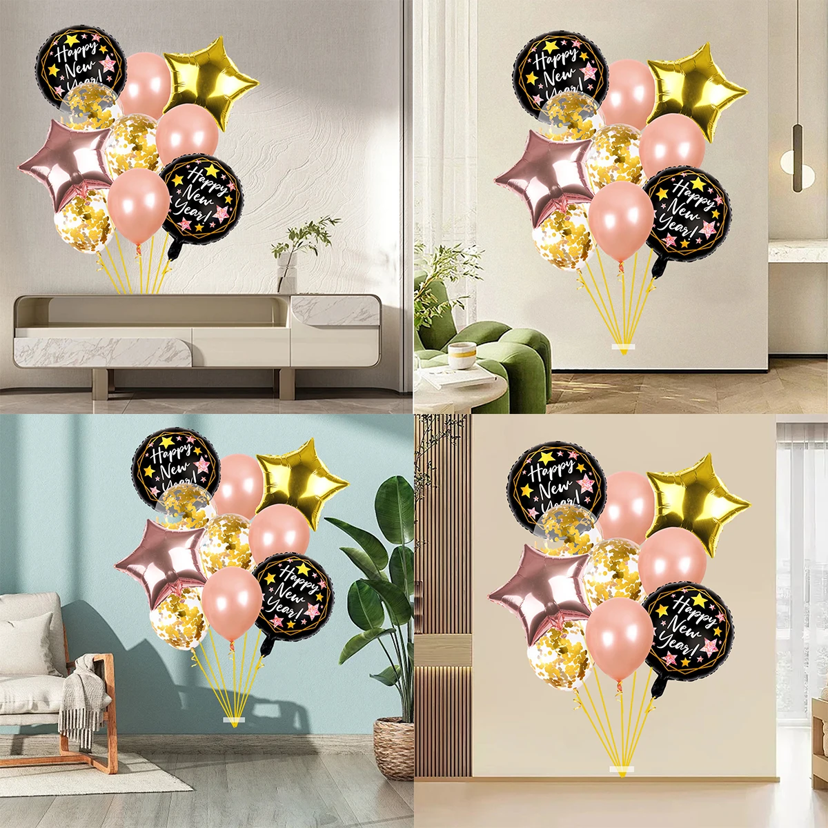 10 Pieces Of 2024 Happy New Year Circle Colorful Paper Scrap Latex Balloon New Year Party Home Decoration Supplies