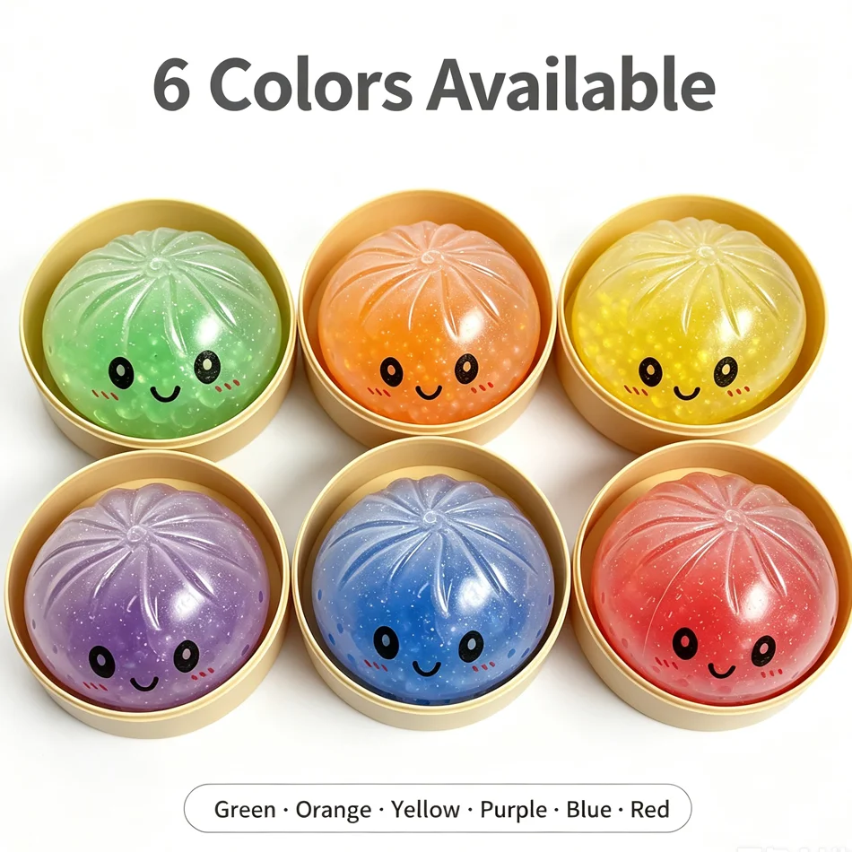 New Arrival 6‑Color Cute Bun Shape Simulation Fidget Toy, Stress Relief Squeeze Toy, Office Decor Blind Box Toy