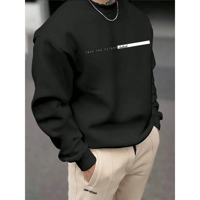 2026 New Men's autumn and winter casual loose fashion classic future letter pattern printed long sleeved round neck sportswear