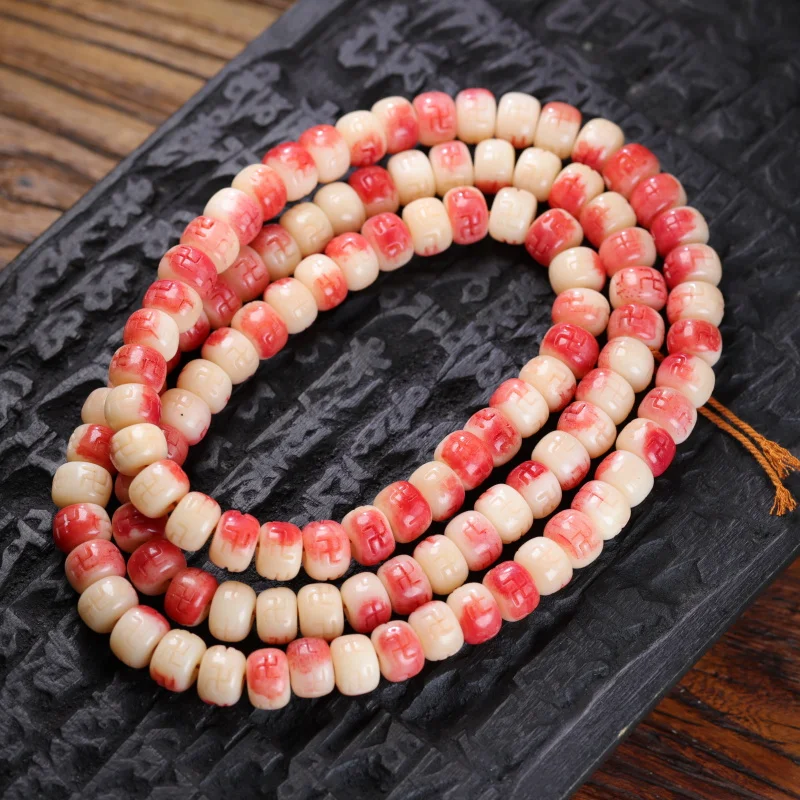 beads with character Wan Zi Fu 108-bead Buddhist necklace Tibetan-style old oil bone cultural arti