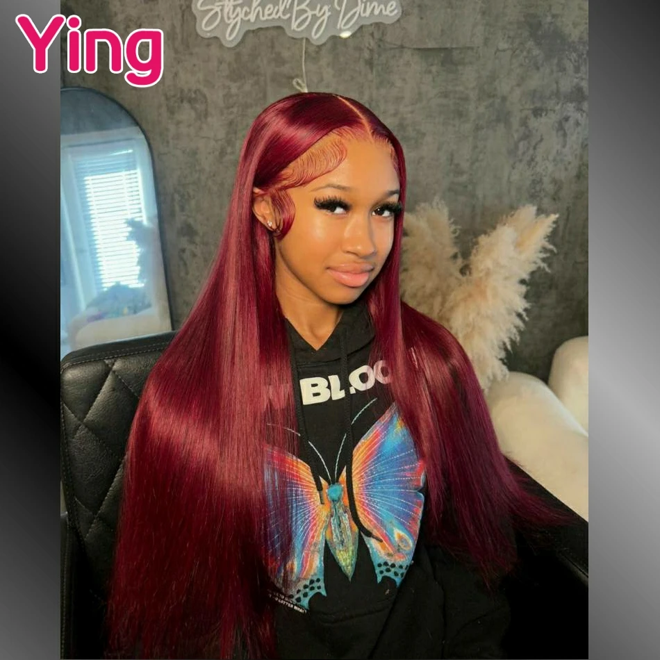 

Ying Burgundy 99J Colored Bone Straight 13x4 Lace Frontal Human Hair Wig PrePlucked With Baby Hair 4x4 Closure Human Hair Wig