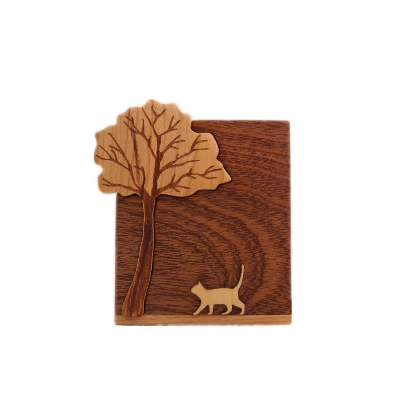 ✨ Kawaii Tree & Cat Pen Holder, Artistic Solid Wood Desk Organizer, Cute Animal Stationery Storage, Best Kids Gift for Boys Girl