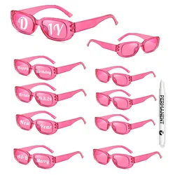 KAMMPT 10 Pairs Pen Set DIY Letters Fashion Shades Women Stylish Rectangle Pink Sunglasses Rave Party Props Decor Sun Glasses