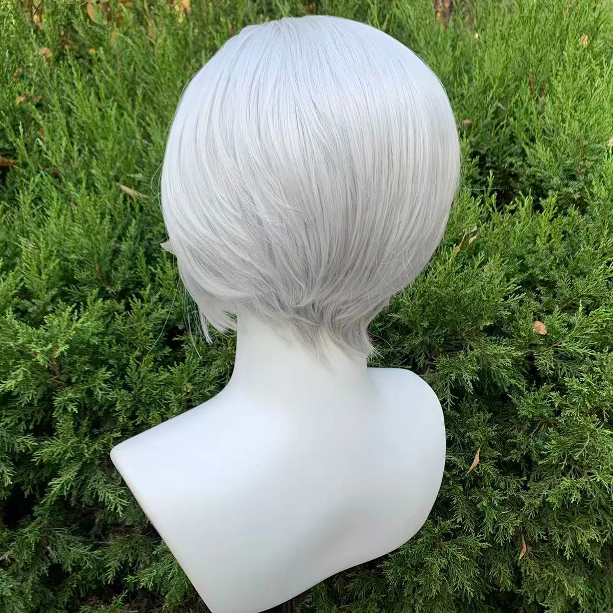 Silver Gray Short Lace Front Wigs Widow's Peak 13×4 Bob Synthetic Lace Front Wig for Men Straight Half Hand Tied Glueless Wig