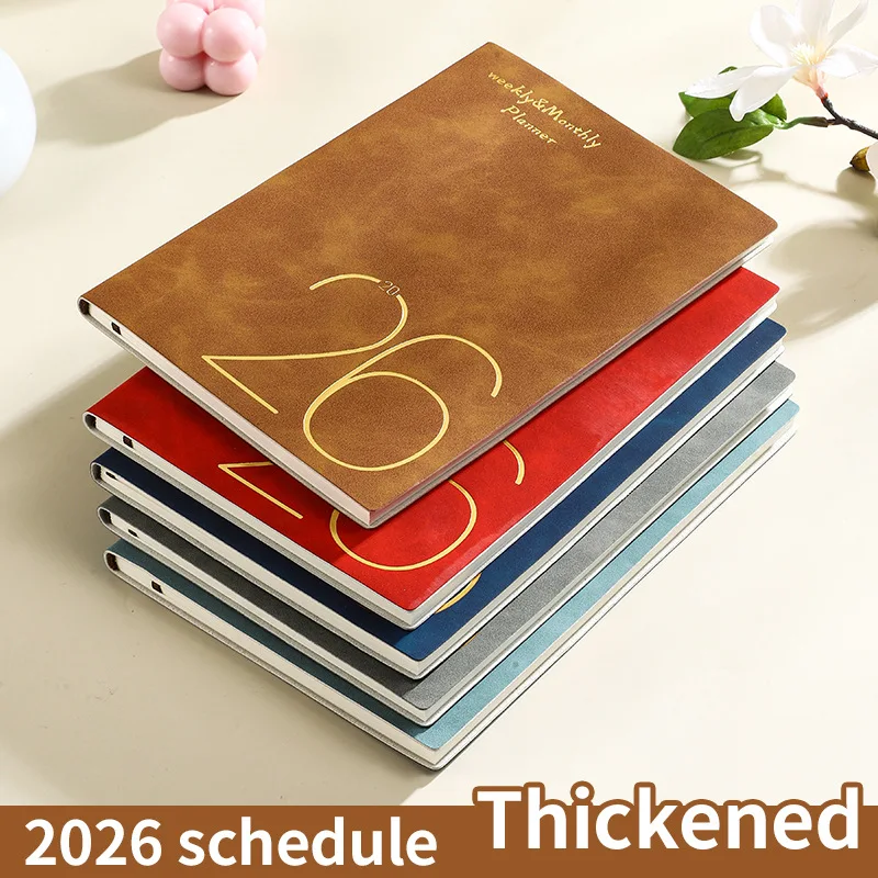 2026-a5-size-english-office-planner-notebook-weekly-monthly-daily-schedule-leather-cover-beige-daolin-paper