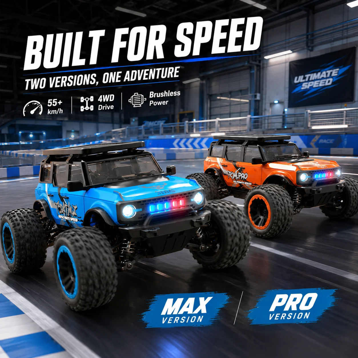 Speed 55km/h Brushless Version Remote Control Car for Multiple Venues Off Road Chassis Grip Max with Anti Slip Tire 1:20 Powerful 4WD RC Car