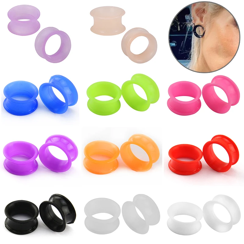 AOEDEJ 1 paio Silicone flessibile tappi per le orecchie sottili Tunnel 12 colori doppio svasato Expander Piercing gioielli orecchino in Silicone