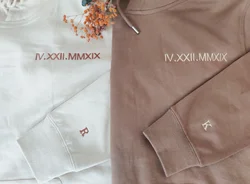 Hoodie bordado personalizado para casais, aniversário data moletom, algarismos romanos, presentes para ela, presente dos namorados para ele