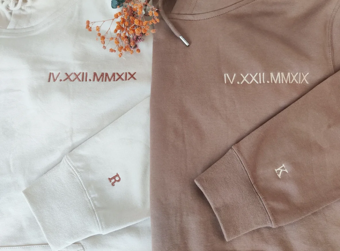 Custom Embroidered Anniversary Date Hoodie, Roman Numerals Couples Sweatshirt, Gifts for Her, Gifts for Him, Valentines Gift