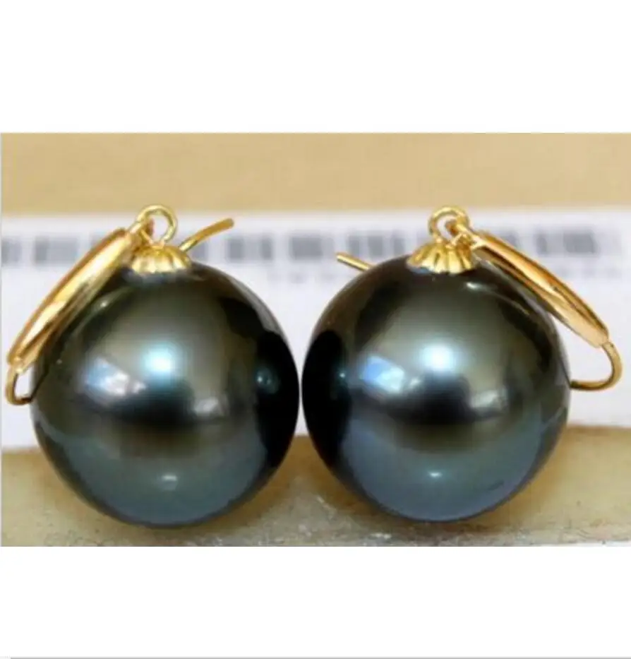 

noble jewelry stunninga pair of 10-11mm natural round black green pearl earring