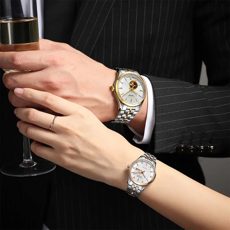 ساعات MIGE الأصلية ميوتا للزوجين أوتوماتيكية متعرجة محدودة تحرير ساعة يد ميكانيكية مقاومة للماء من الفولاذ المقاوم للصدأ