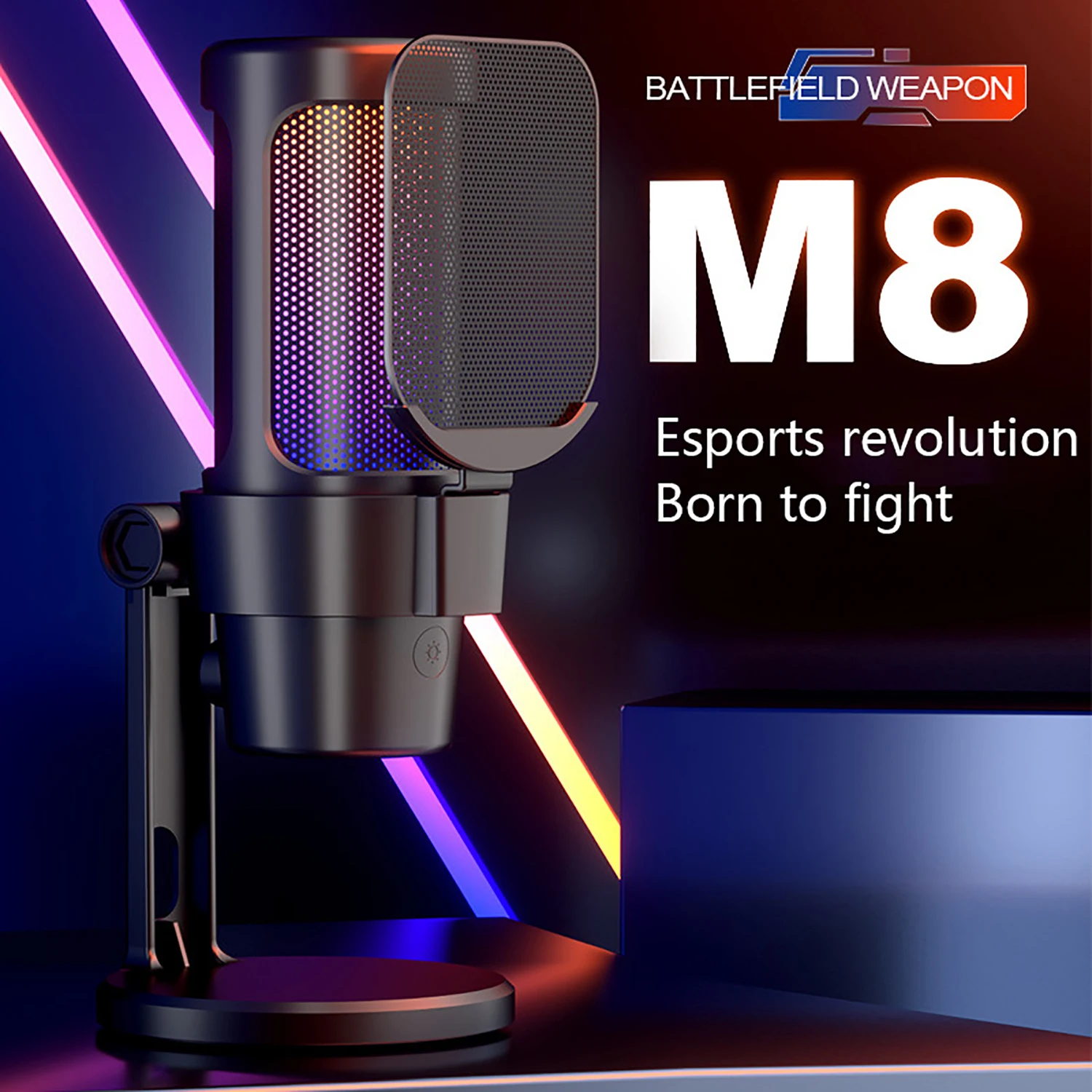 

M8 USB Gaming Microphone RGB Colorful Lights Computer Karaoke Recording Capacitor Mobile Phone Live Broadcast Microphone