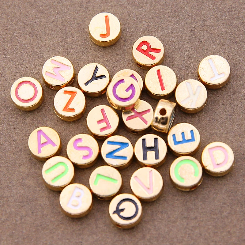 10pcs/ 26pcs set  8mm Colorful Letter Beads Metal Round Alphabet Loose Spacer Beads For Jewelry Making DIY Bracelet Necklace