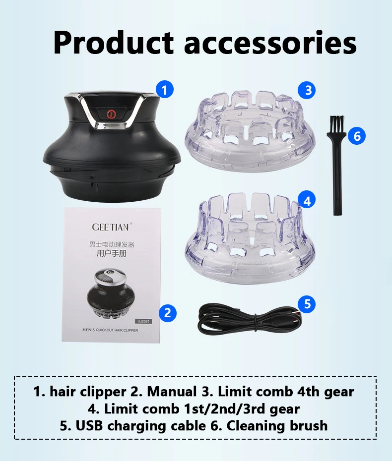 Automatic Hair Trimmer 360 Rotating Hair Clipper LED Display Portable Shaved Head Artifact UFO Flying Saucer Cutter Head