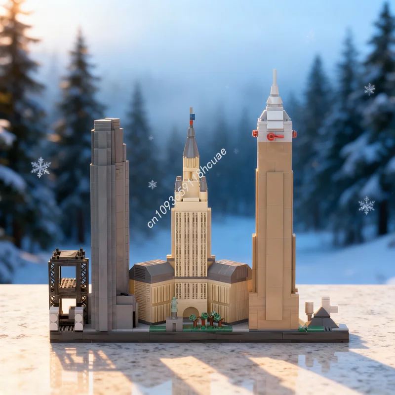 

917pcs MOC Architecture Skylines Cleveland Skyline Model Building Blocks Toys Idea Creative Brick Education Christmas Gift Kids
