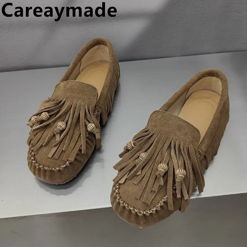 Careaymade-Fashion Damenschuhe aus echtem Leder in Übergröße, lässige flache Mullers, rutschfeste Damen-Loafer mit Quasten, Designer-Schuhe