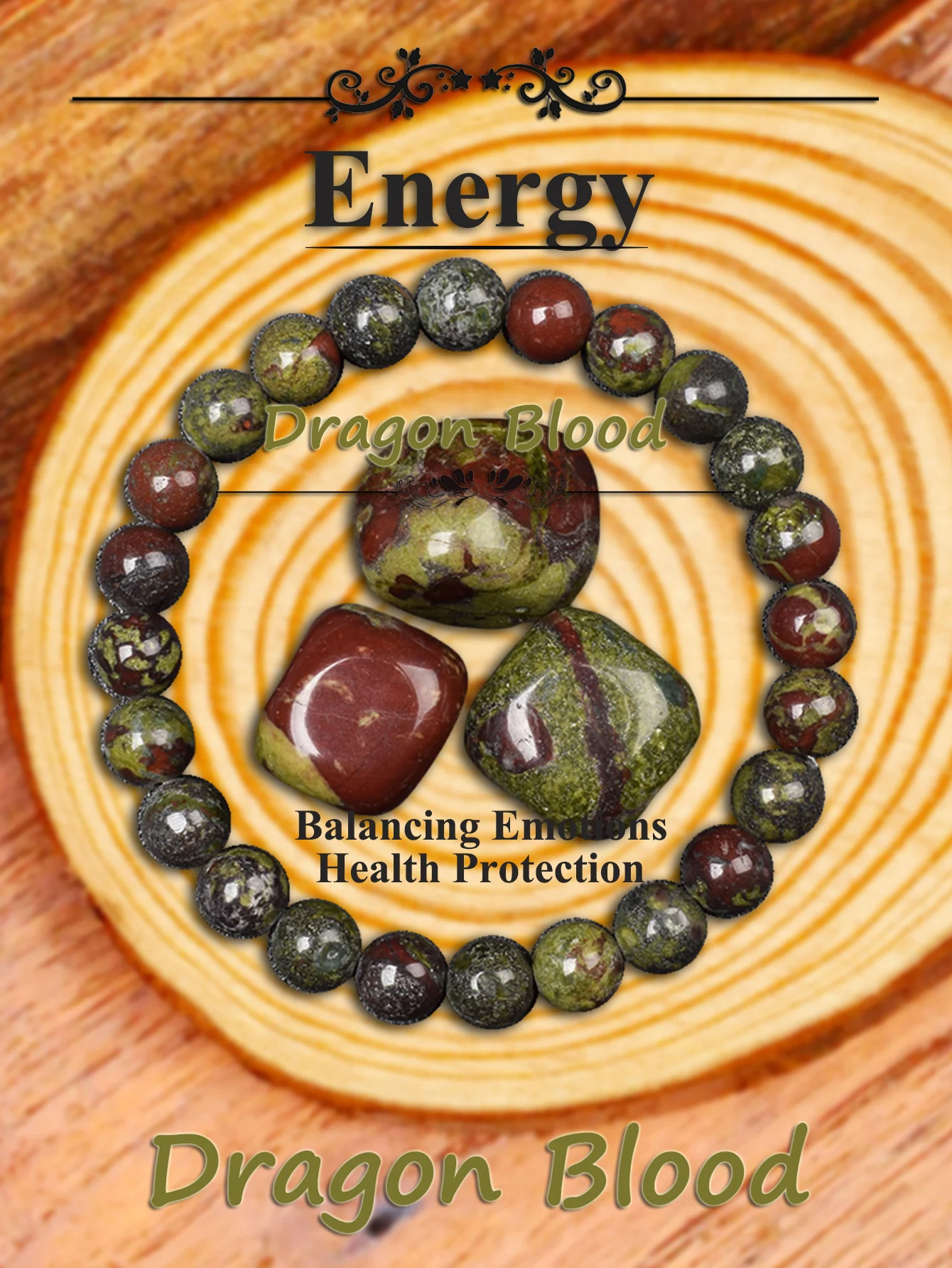 Natural Dragon Blood Stone Beaded Bracelet Men & Women - Spiritual Protection, Energy Boost, Healing & Emotional Balance Jewelry