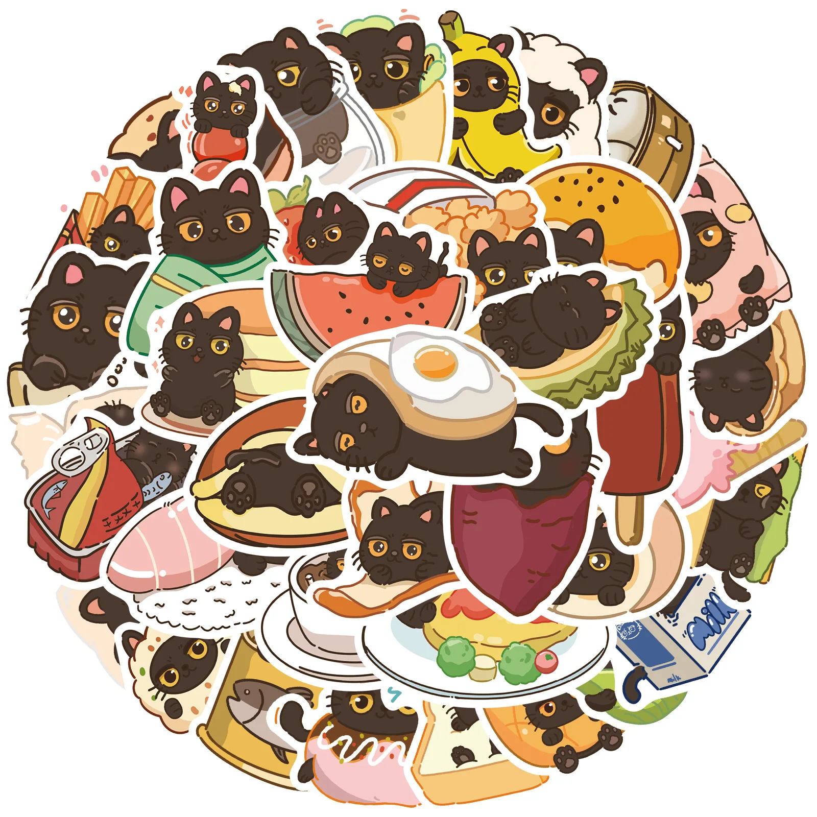 

10/50PCS Cartoon Black Cat Sticker Cute Kitten DIY Water Cup Laptop Phone Case Guitar Suitcase Waterproof Decal Kids Toy Gift