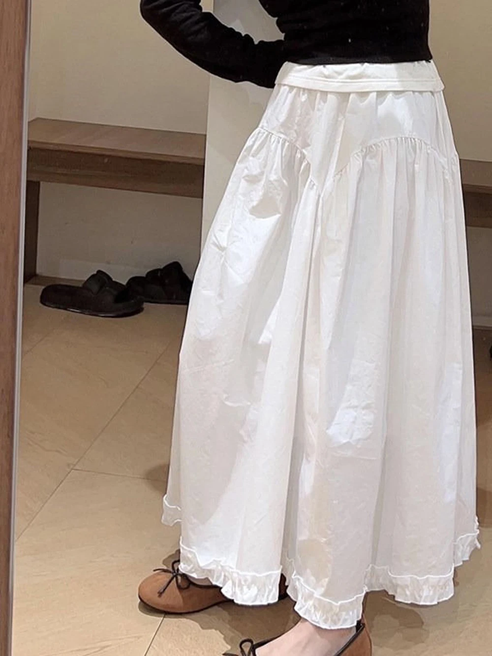 Feminino cor sólida simples a linha midi saia primavera verão solto cintura elástica tornozelo comprimento tumblin bainha saia versátil