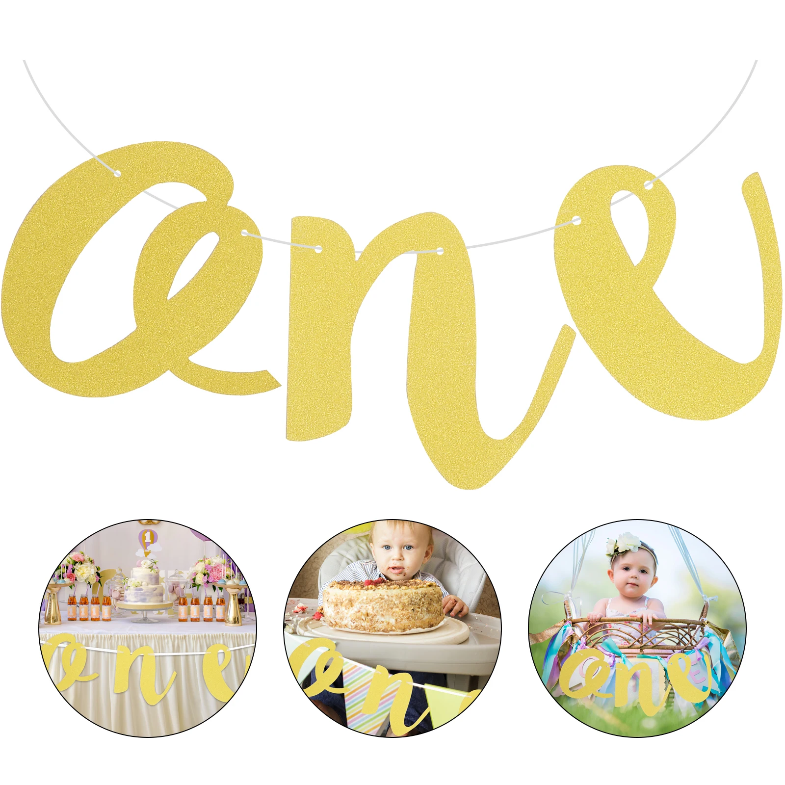 

Children Birthday Banner Golden Party Decorations Happy 1st Banners Home Photo Prop Balloons Ribbons Luxurious Easy Wall Table