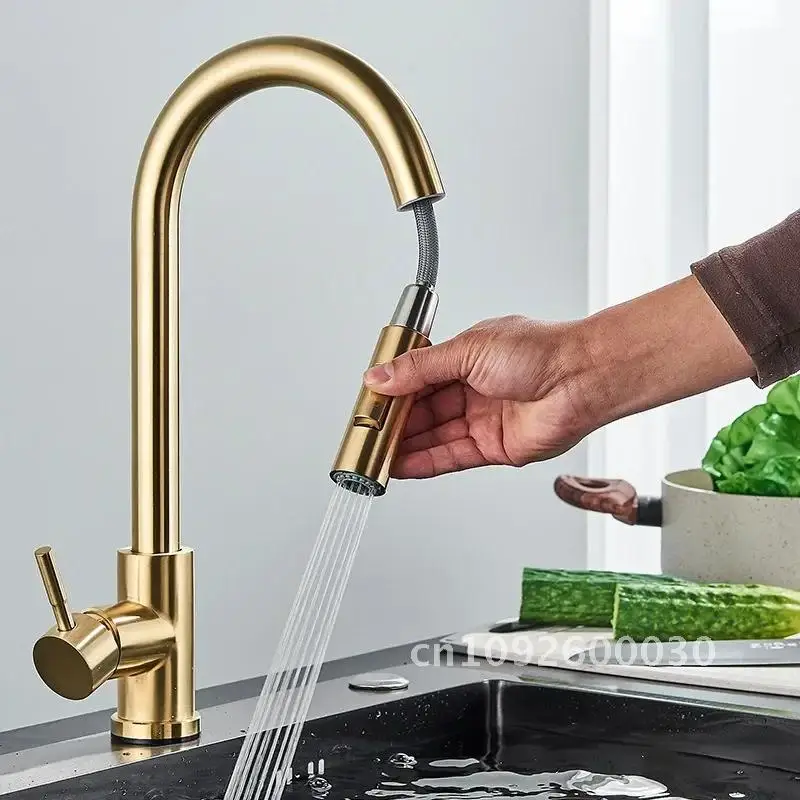 Black Kitchen Faucet Handle Function Single Two Pull Hot Water Deck Cold Mixer and Taps Mounted Out