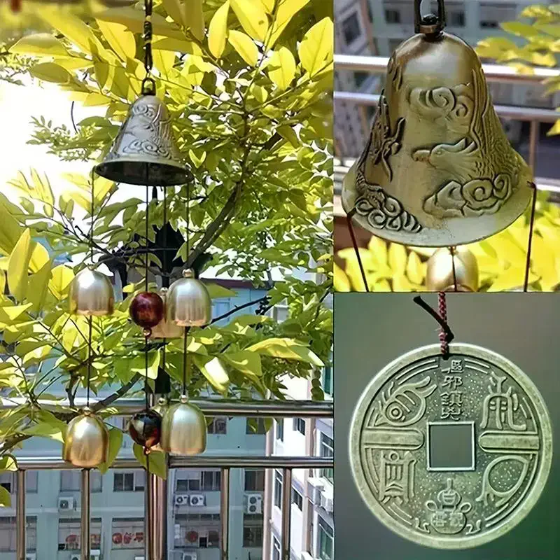 Metal wind chimes, 6 copper bells, hanging decorations for courtyards and gardens, perfect for outdoor home decoration