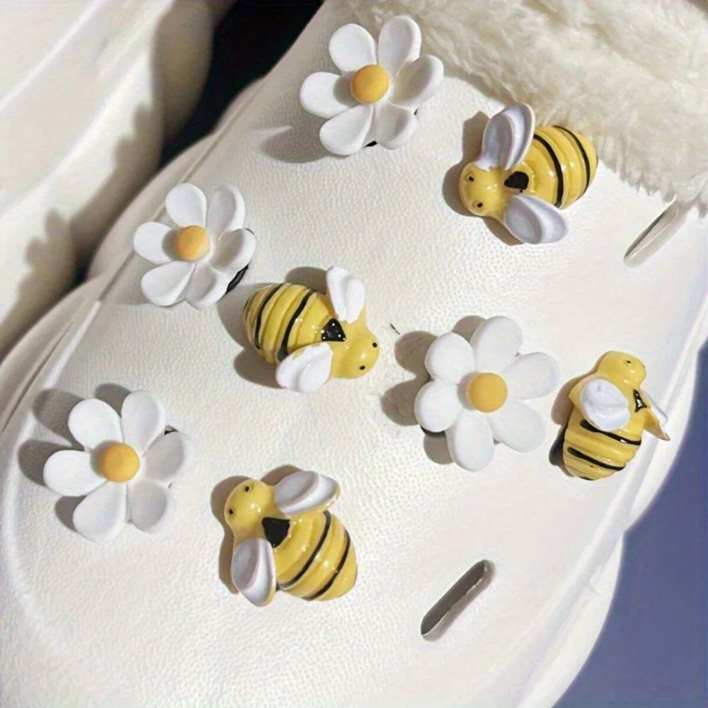 4/8/16 Uds. Cuentas decorativas para zapatos en forma de abeja, Margarita amarilla y blanca, accesorios Crocs creativos DIY, accesorios de regalo para Festival de abejas