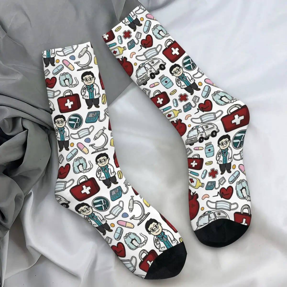 의료 의사 일반 의사 이음새 없는 디자인 스타킹 프린트 패션 양말 가을 항균 양말 성인 남성 양말