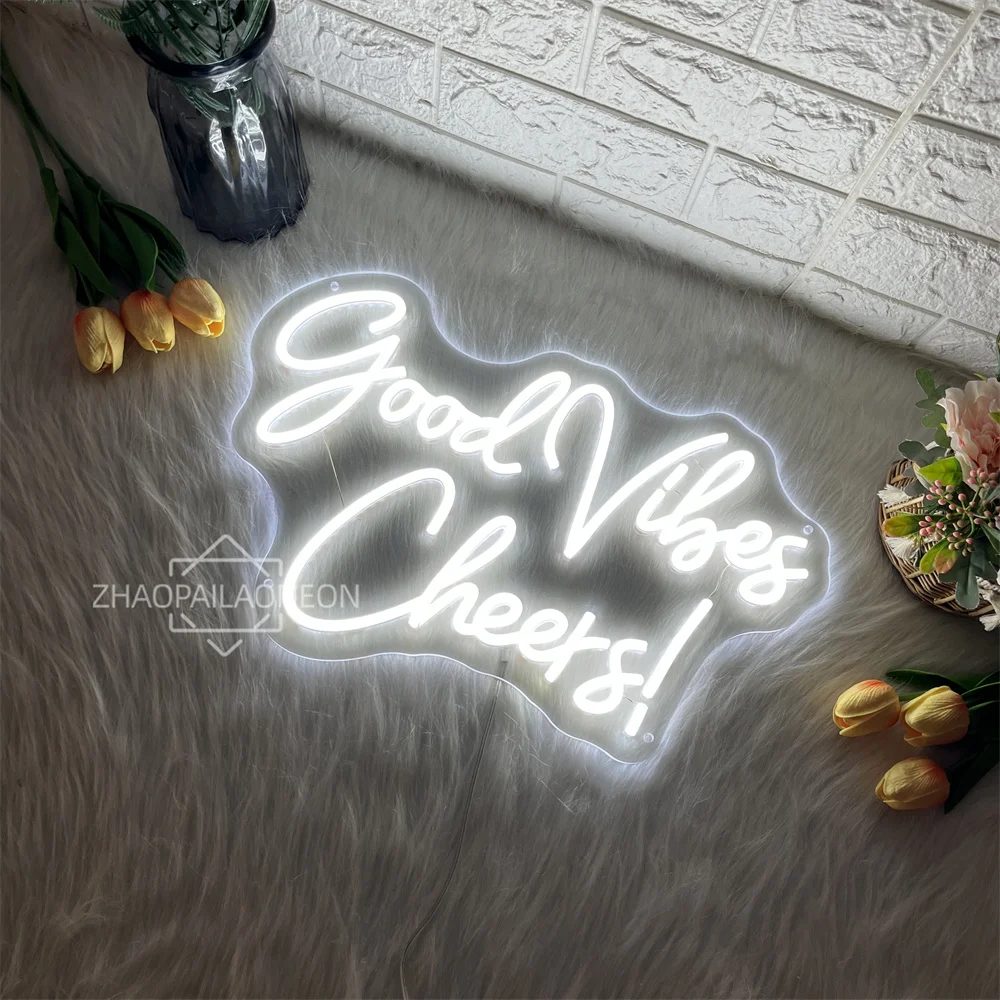 Good Vibe Cheers Neon Sign voor Party Restaurant Koffie Decoratie Licht Led Muur Kamer Party Bar Club Pub Decor Neon Borden