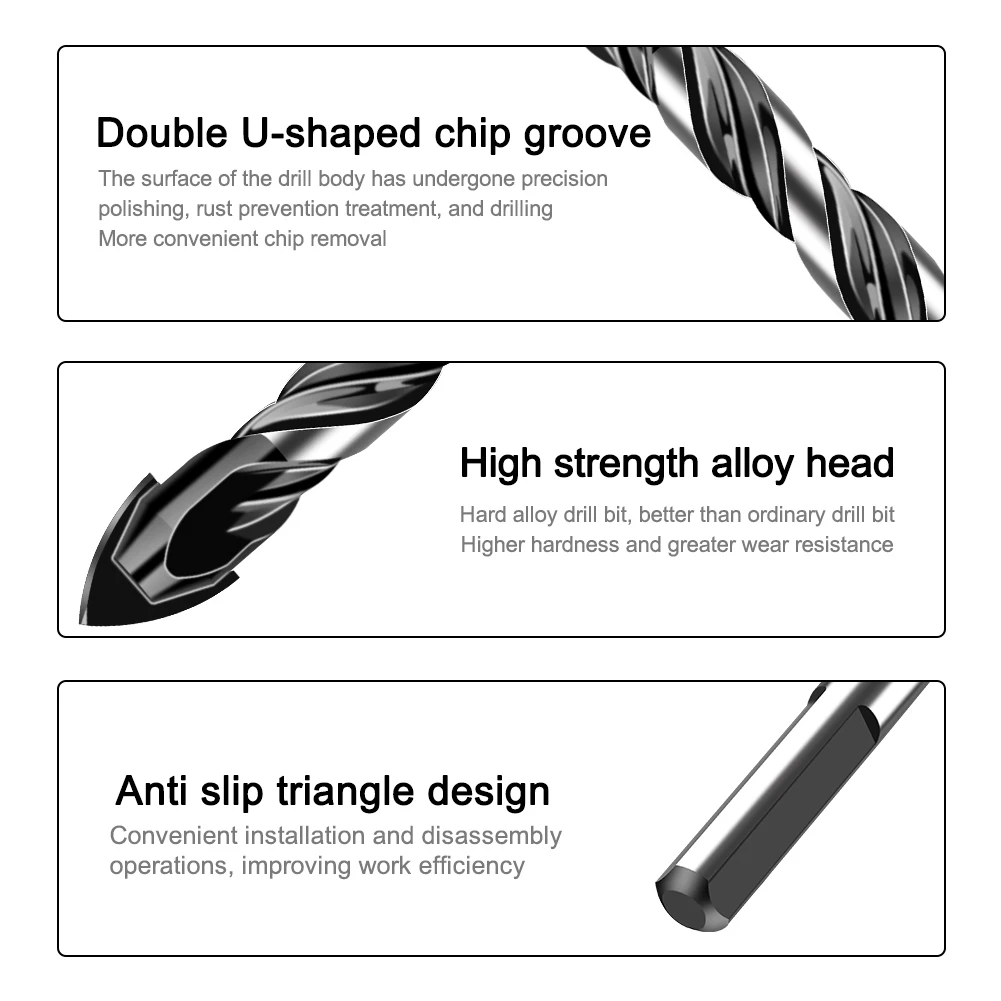 Multipurpose Triangle Shank Carbide Drill Bit 3-12mm Diameter For Glass Tile Concrete Wall And Brick Drilling Application