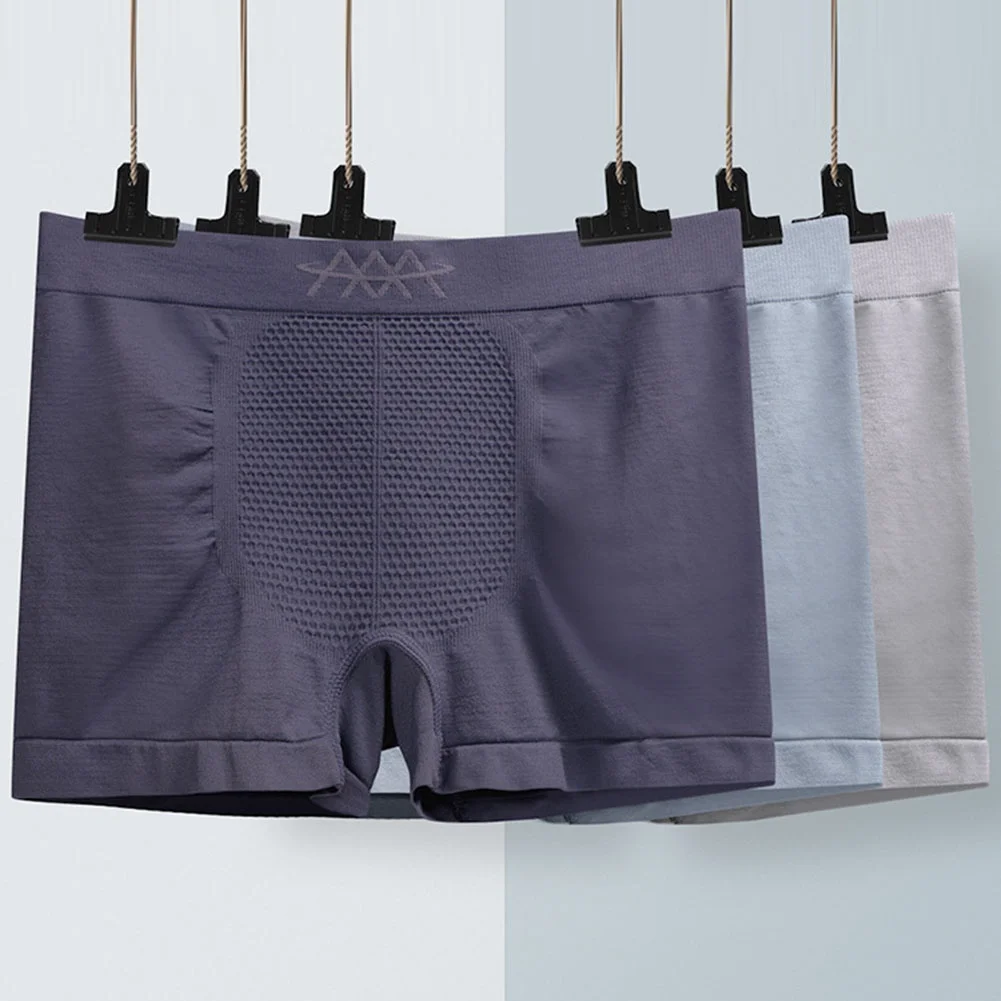 Mens Mid-Waist High-Elastic Seamless Breathable Flat-Front Underwear Quick Dry Moisture Wicking Stretchy Soft Trunks